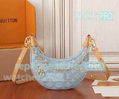 Copy L---V Loop Sky Blue Monogram Denim Handbag M24846 Small Size